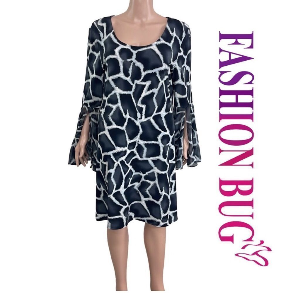 Fashion Bug Black and White Long Sleeve Dress
